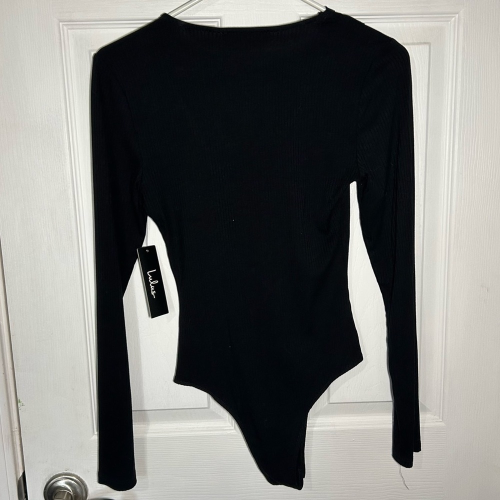 Lulu’s Come Back To You Black Lace Long Sleeve Ribbed Bodysuit Size XS NWT - Picture 6 of 10